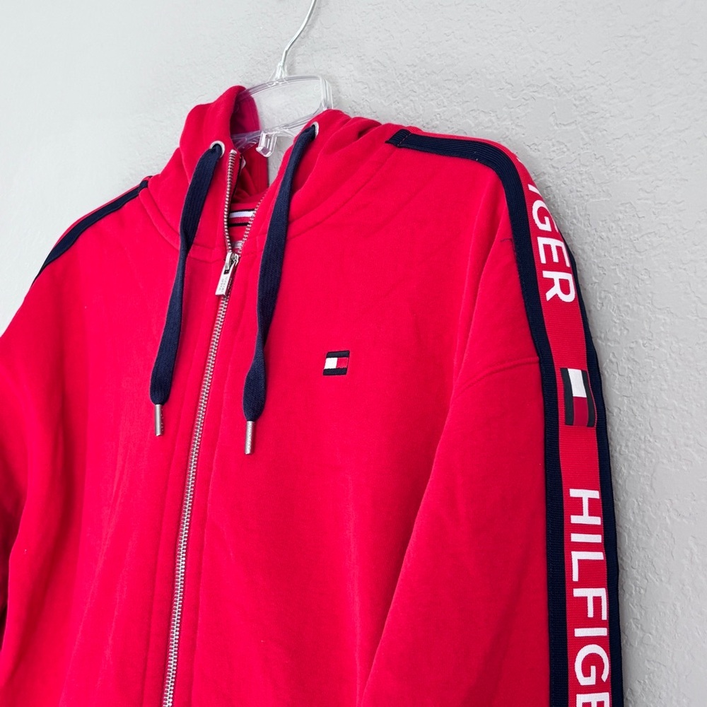 Streetwear casual Tommy Hilfiger Men’s Red Full zip up Hoodie with Logo XL